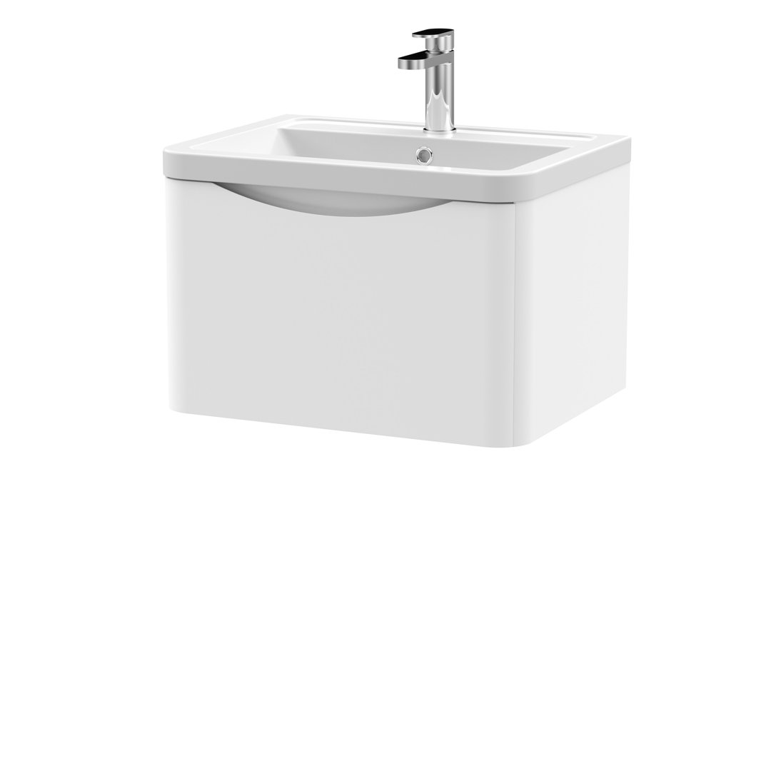 Nuie Lunar 600mm Wall Hung Single Vanity Satin White 399mm H X 600mm W X 450mm D